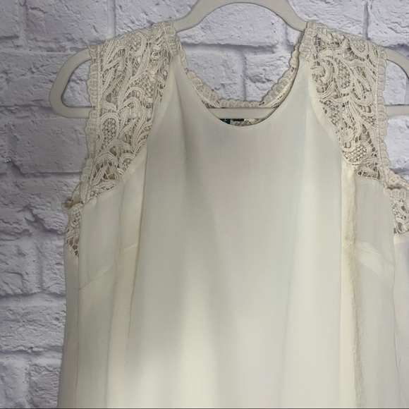 Marciano Ivory Textured Satin Lace Sleeve High Low Shift Dress - Picture 10 of 16